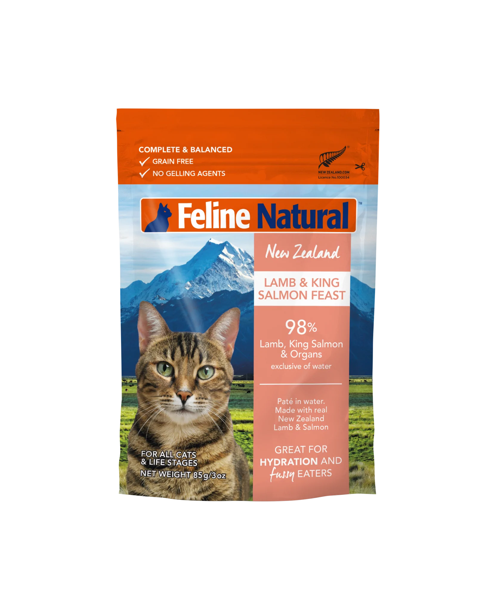 Feline Natural Lamb King Salmon 85g Pouch Cat Food Critters