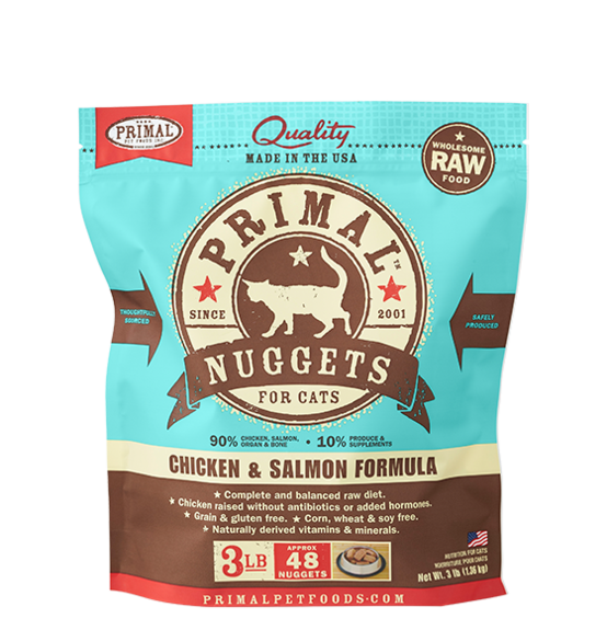 Primal Nuggets 3lbs Chicken Salmon Raw Cat Food Critters Pet